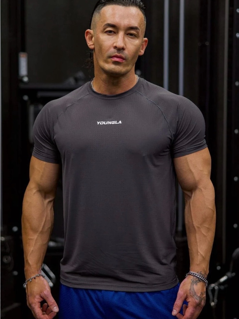 YoungLA Aeromesh Shirt Men's Dark Gray Performance Compression Tee Short Sleeve